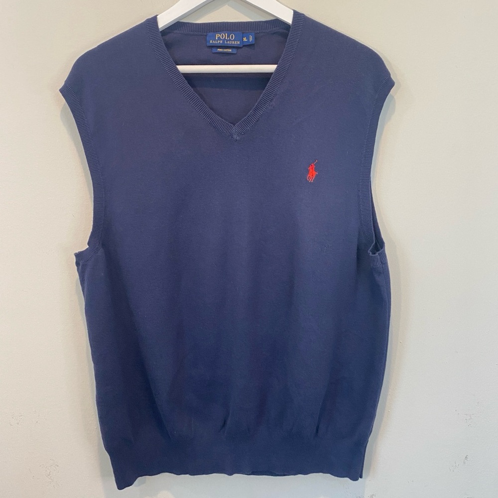 Polo Ralph Lauren Sweater Vest Men's Navy Blue Pima Cotton V-Neck Pullover sz XL